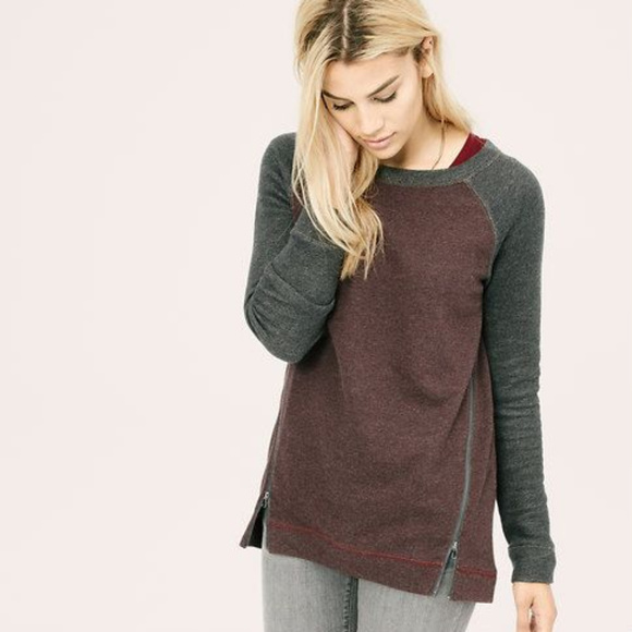 Lou & Grey Sweaters - Lou & Grey Zippy Tunic Sweater Burgundy/Grey